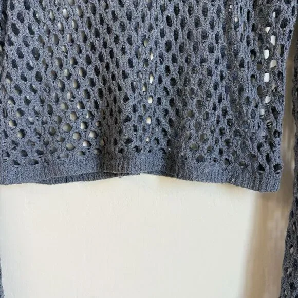 Womens Blue Open Knit Beachy Boho Bell Sleeve Sweater Size L Festival Beach - Picture 6 of 13